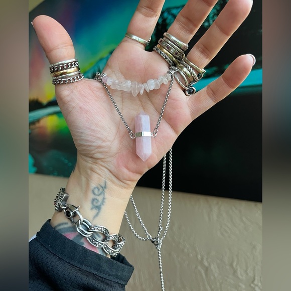 Handmade Double layer necklace rose quartz crystal gemstone boho choker - Picture 6 of 11